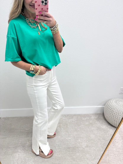 White Judy Blue Flare Side Slit Jeans FS