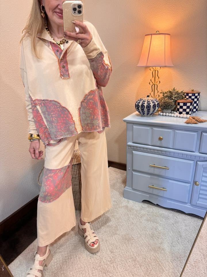 Oatmeal Print Mix Mineral Washed Pants