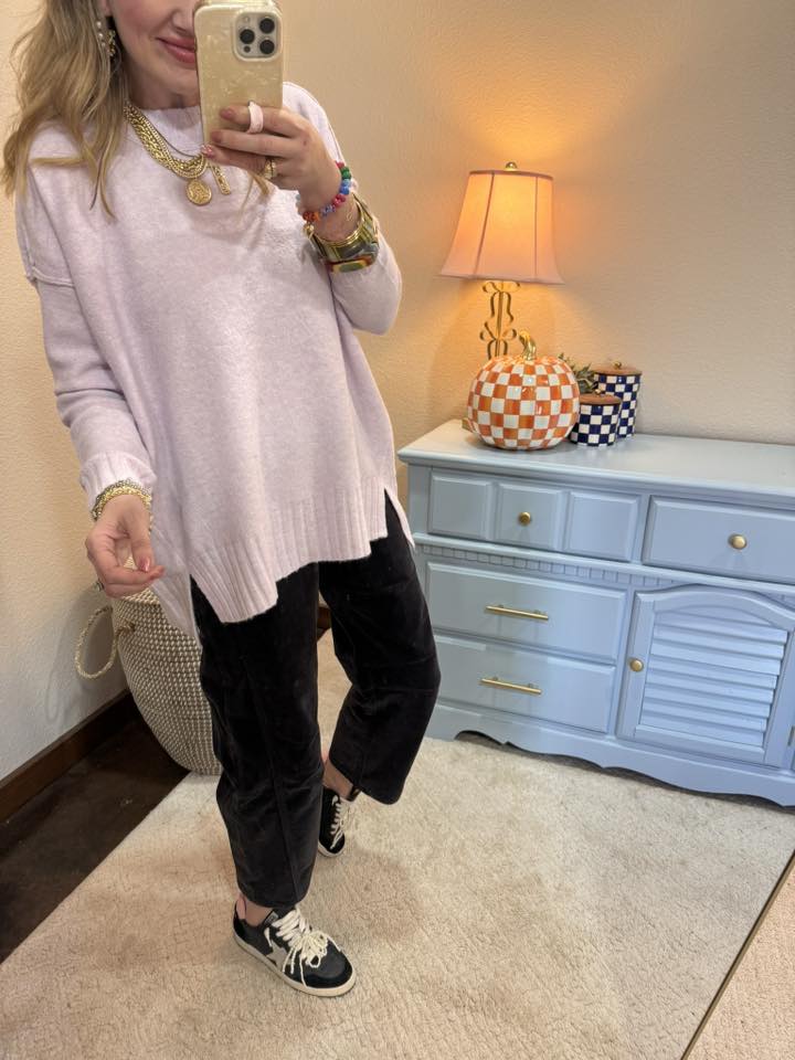Light Lilac Relaxed Fit Cable Neck Sweater
