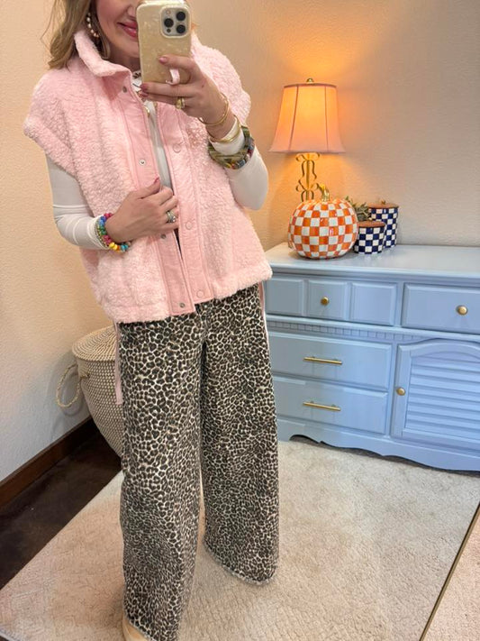 Dusty Rose Sherpa Side Tie Vest