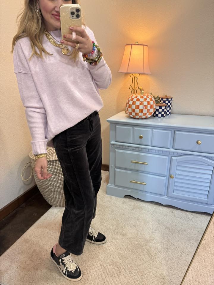 Light Lilac Relaxed Fit Cable Neck Sweater