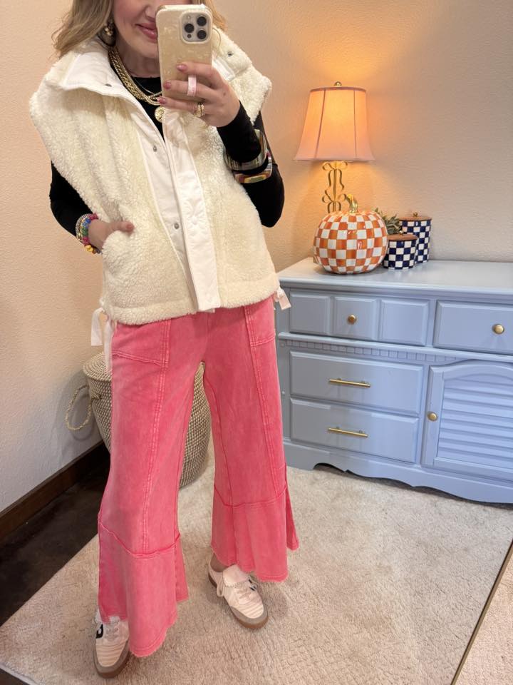 Ivory Sherpa Side Tie Vest