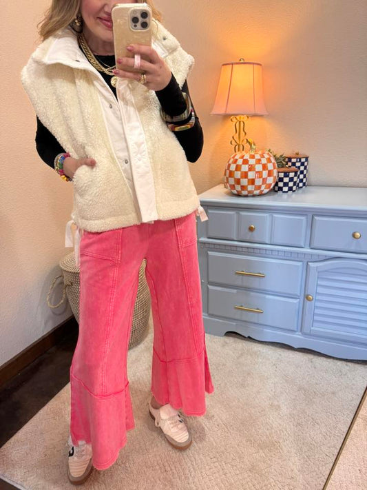 Ivory Sherpa Side Tie Vest