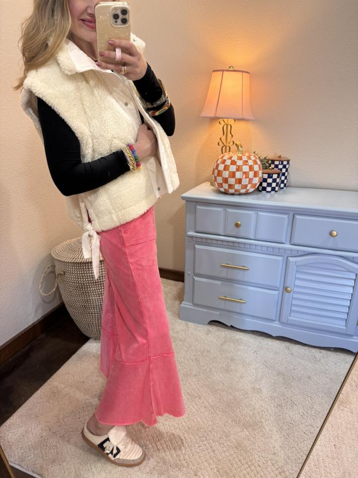 Ivory Sherpa Side Tie Vest