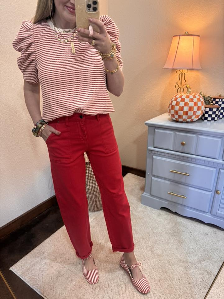 Red Risen Ankle Cuffed Jeans