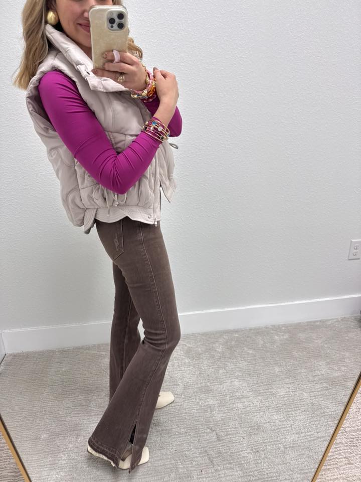 Magenta Brushed Microfiber Long Sleeve Round Neck Tee