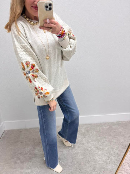 Gray Quilted Mineral Washed Terry Knit Pullover