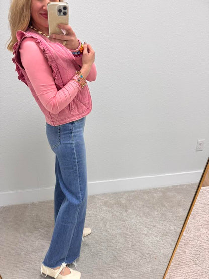 Pink Brushed Microfiber Long Sleeve Round Neck Tee