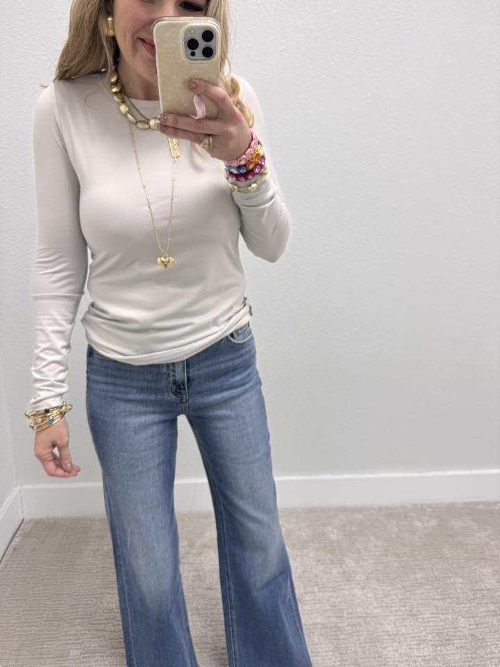 Bone Brushed Microfiber Long Sleeve Round Neck Tee