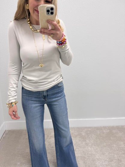 Bone Brushed Microfiber Long Sleeve Round Neck Tee