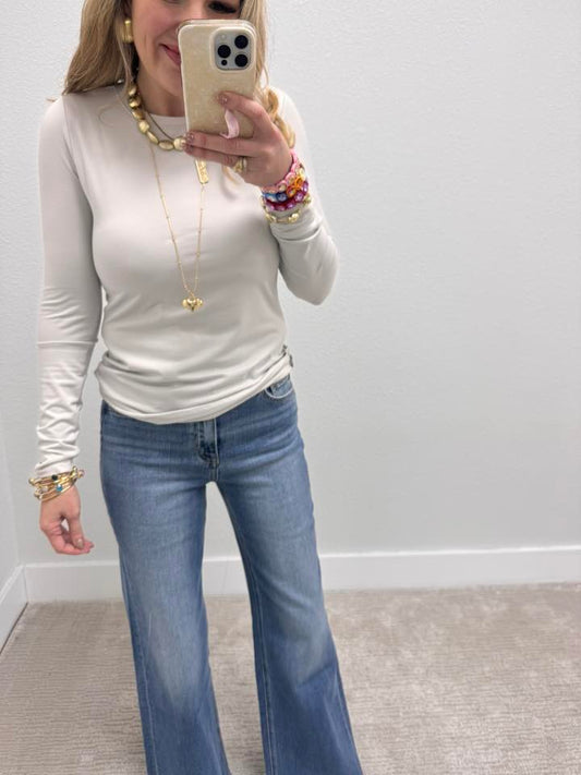 Bone Brushed Microfiber Long Sleeve Round Neck Tee