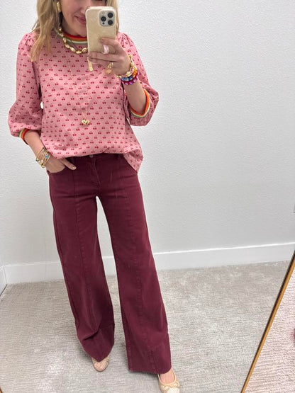 Risen Burgundy Mid Rise Front Seam Jeans FS