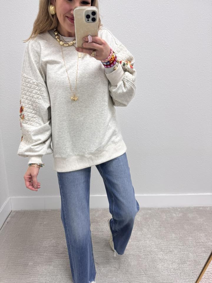 Gray Quilted Mineral Washed Terry Knit Pullover