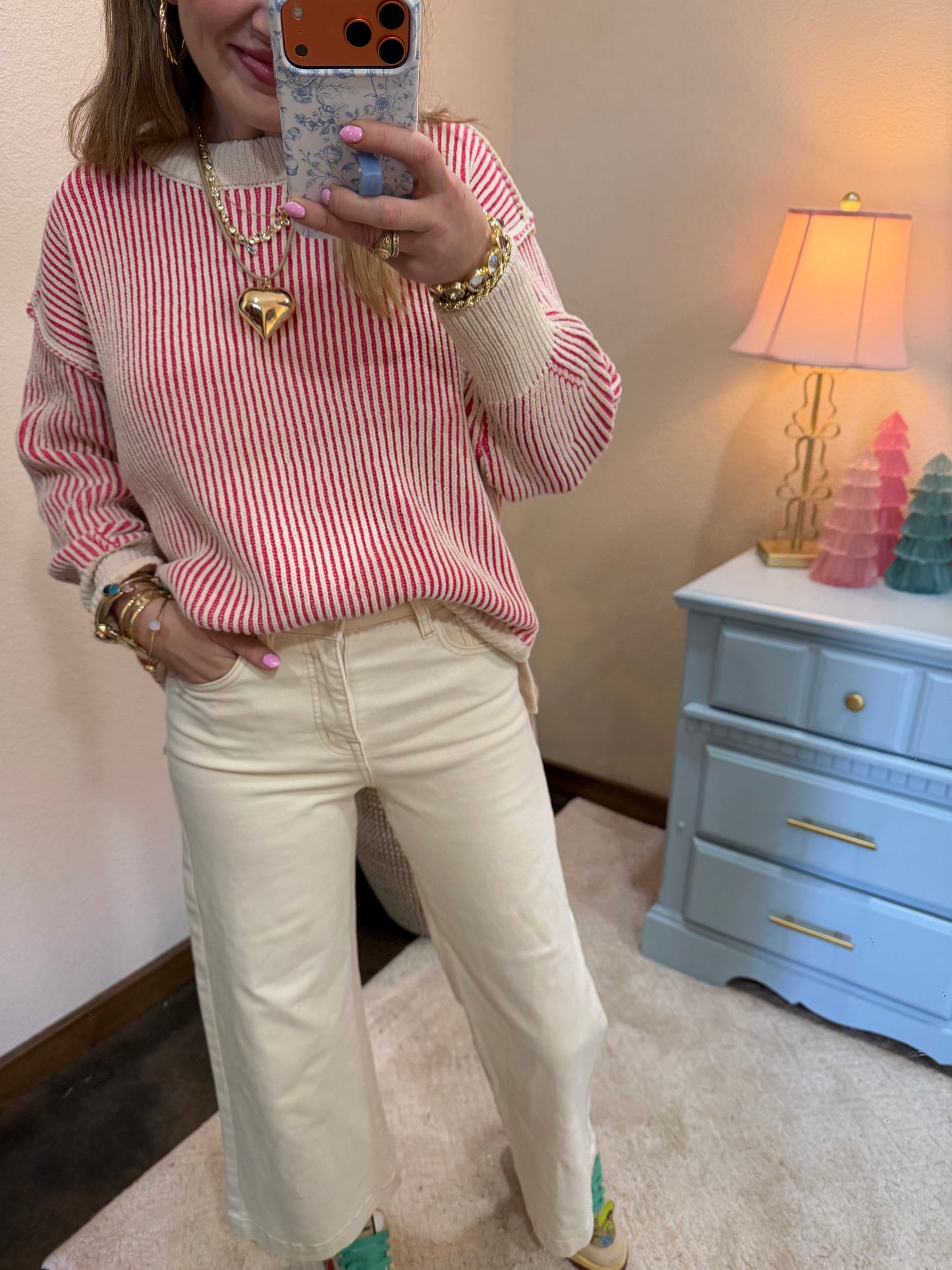 Fuchsia Two Tone Crew-Neck Sweater