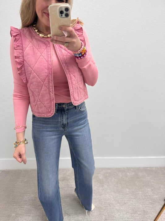 Mauve Ruffle Detail Quilted Vest