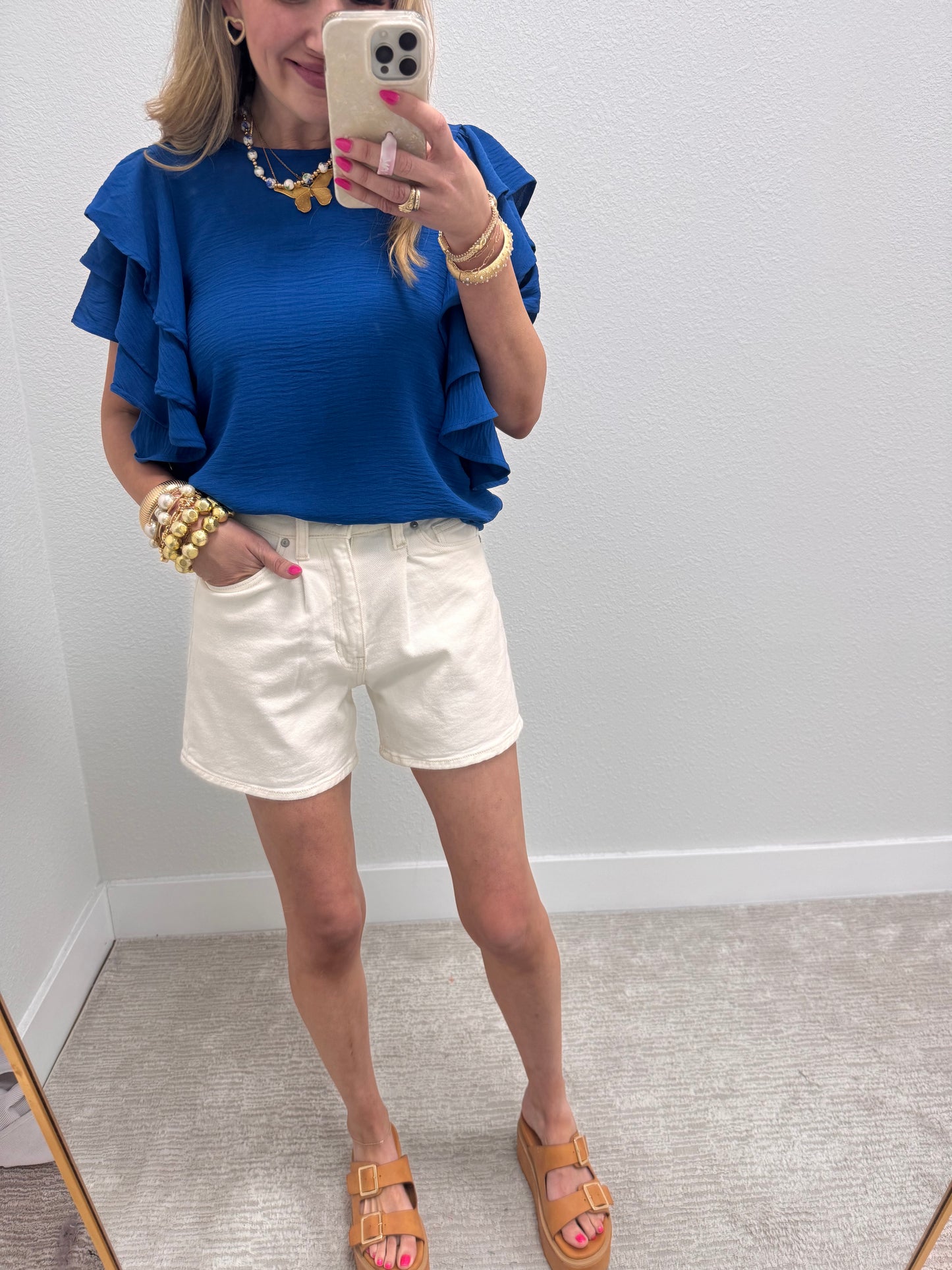 Cream JBD Pleated Denim Shorts