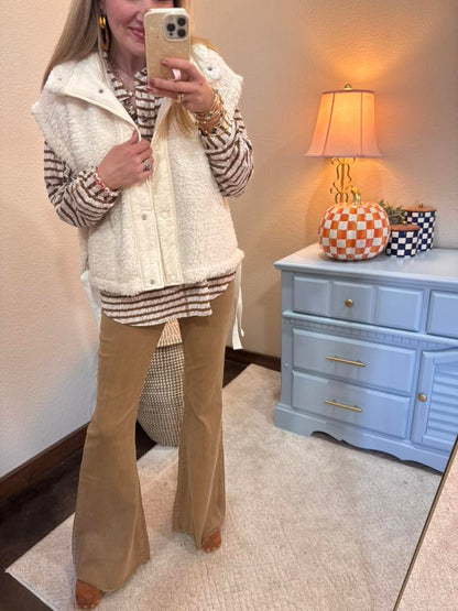 Caramel Over-sized Textured Stripe Casual Knit Top FS