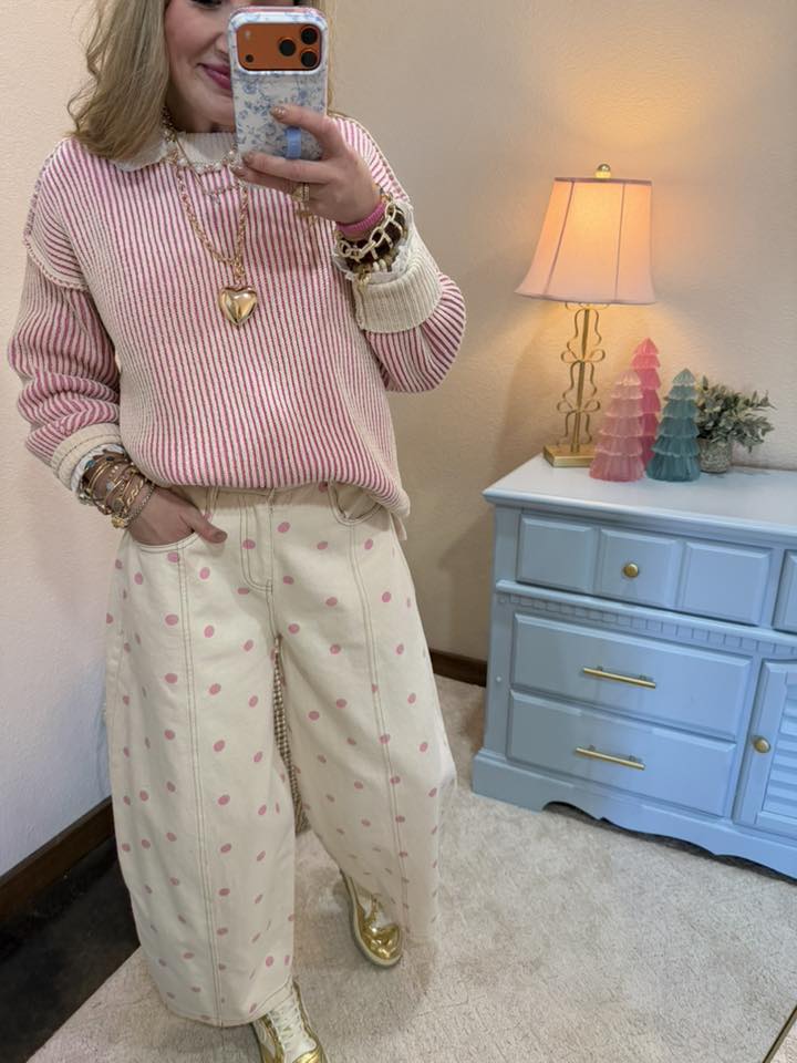 Candy Pink Two Tone Crew-Neck Sweater