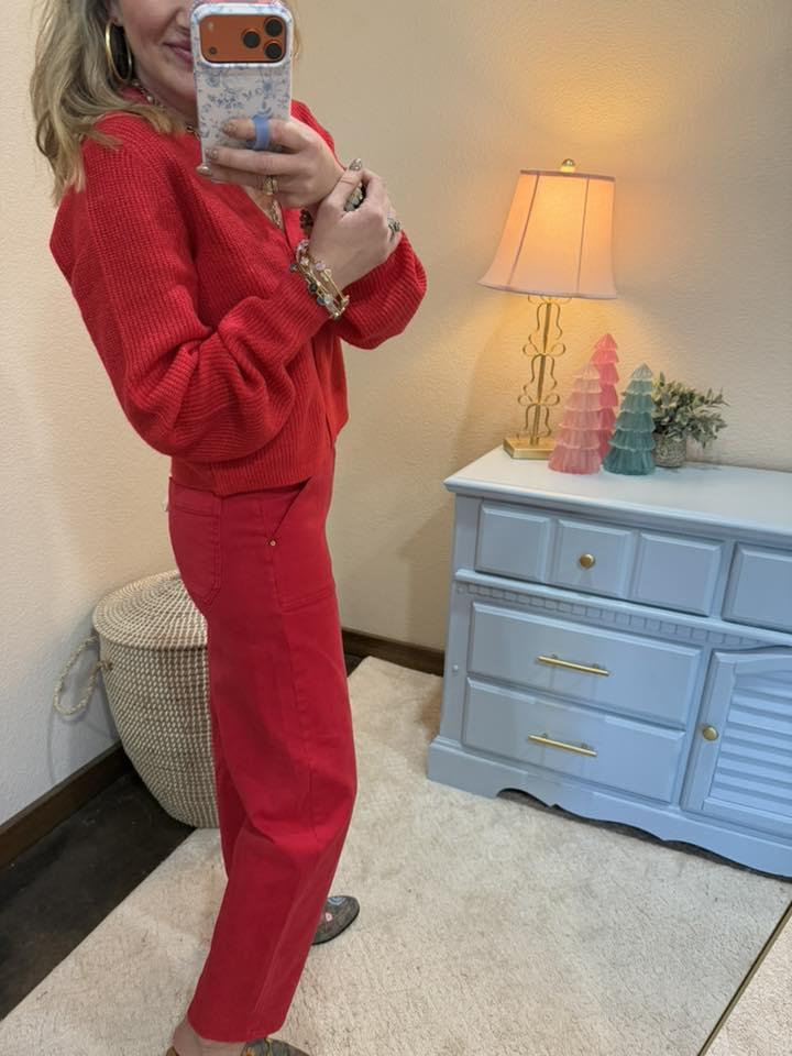 Red Sparkly Bow Embellished Cardigan