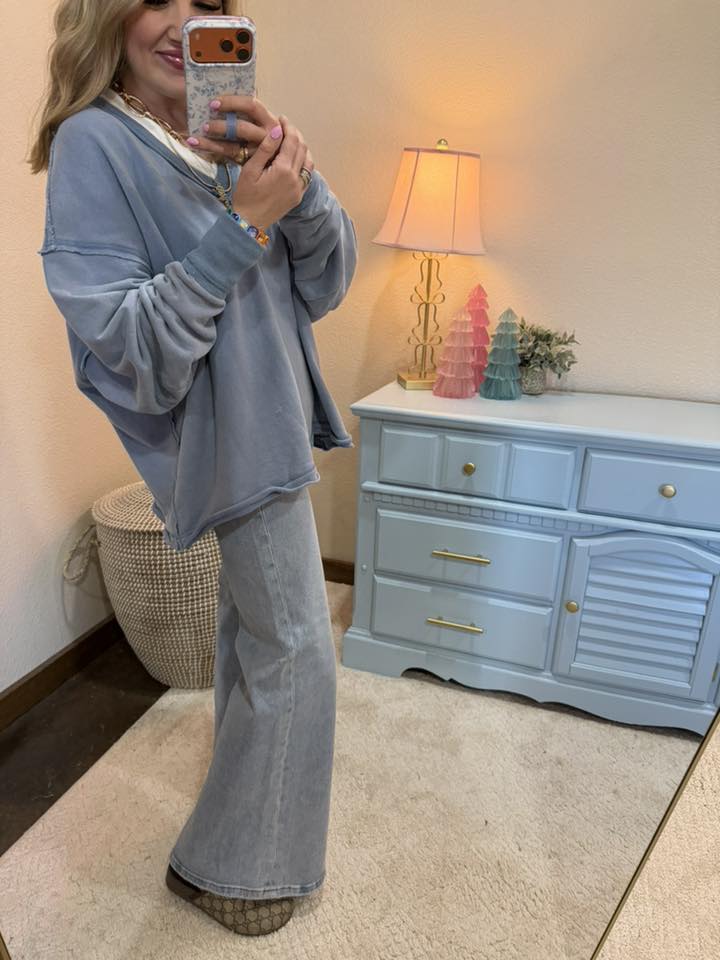 Dusty Blue Mineral Washed French Terry Over-sized Sweatshirt