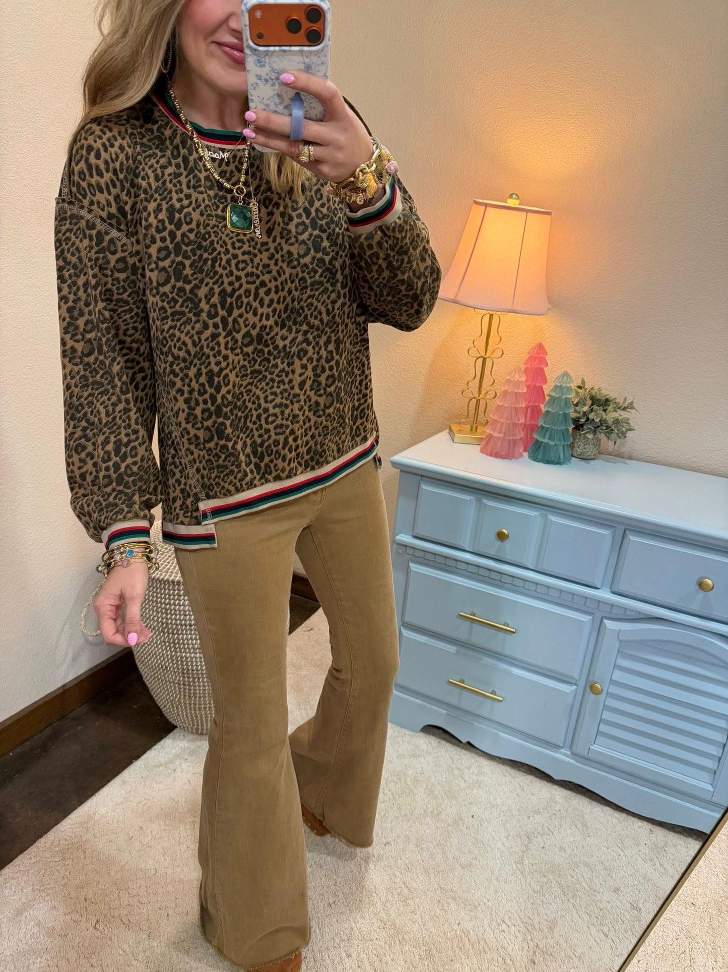 Multi Colored Trim Leopard Top