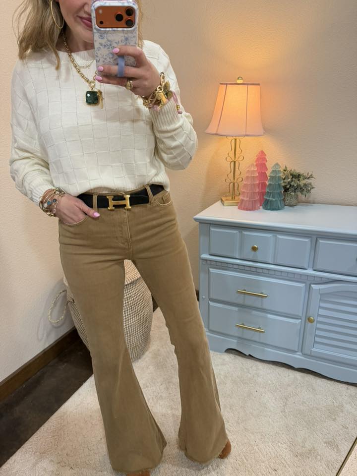 Cream Braided Long Sleeve Sweater Top