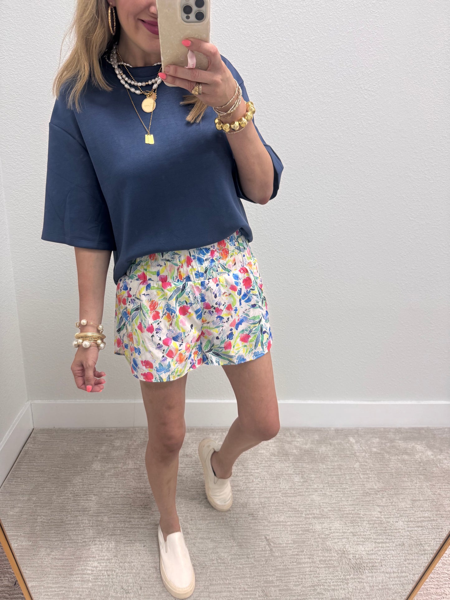 Colorful Print Smocked Waist Shorts
