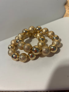 Hammered and Shiny Gold Ball Bracelet Set