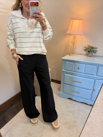 Black Stretch Straight Leg Aithlesure Pants