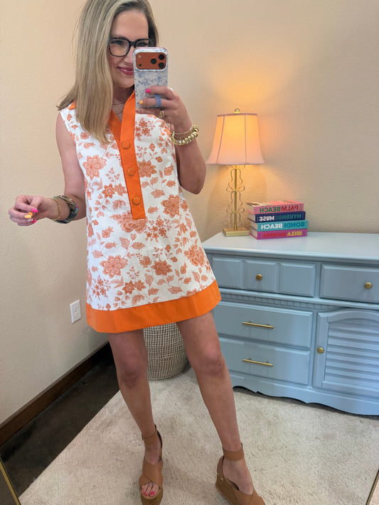 Orange Denim Floral Shift Dress