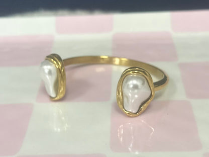 Stainless Steel Fresh Water Pear Cuff Bracelet