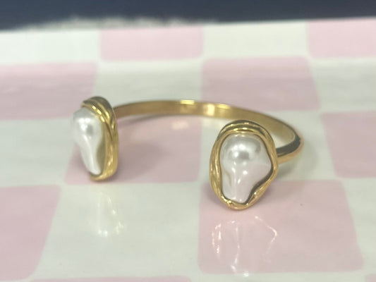 Stainless Steel Fresh Water Pear Cuff Bracelet