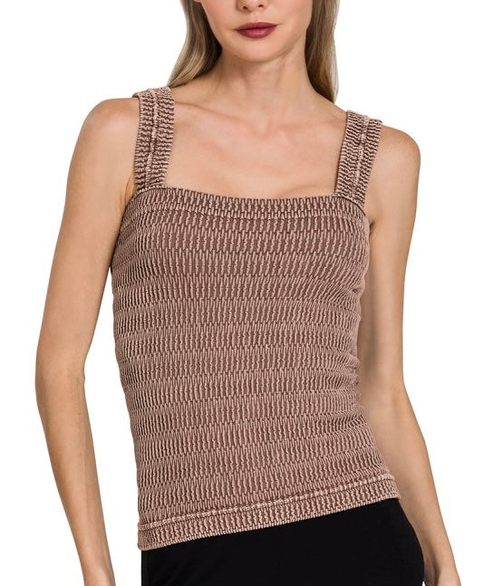 Mocha Seamless Wrinkle Tank