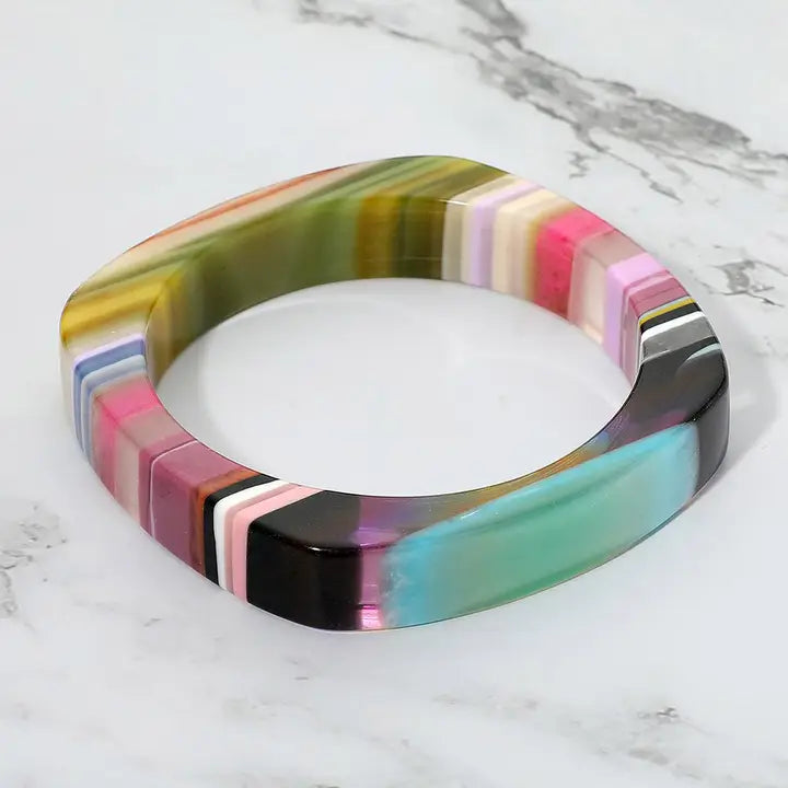 Bold Striped Resin Square Bangle Bracelet