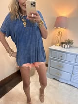 Classic Blue Ribbed Short Sleeve