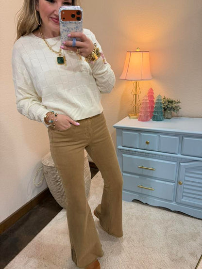 Cream Braided Long Sleeve Sweater Top FS