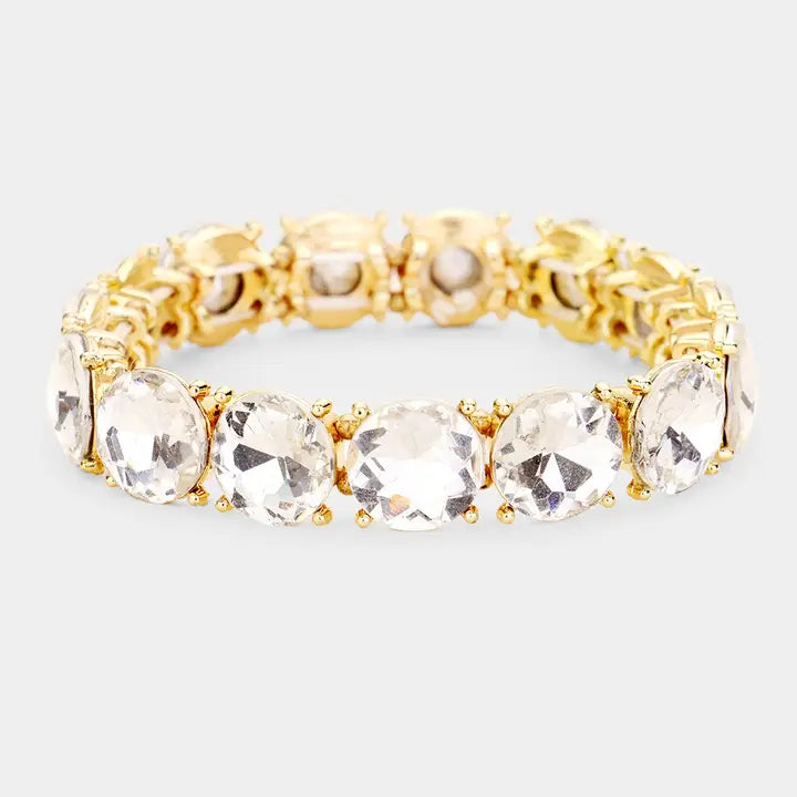 Crystal Round Stretch Evening Bracelet- Clear Stone