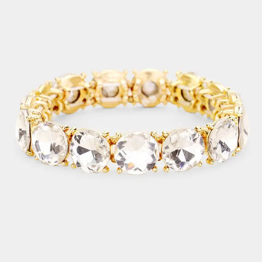 Crystal Round Stretch Evening Bracelet- Clear Stone
