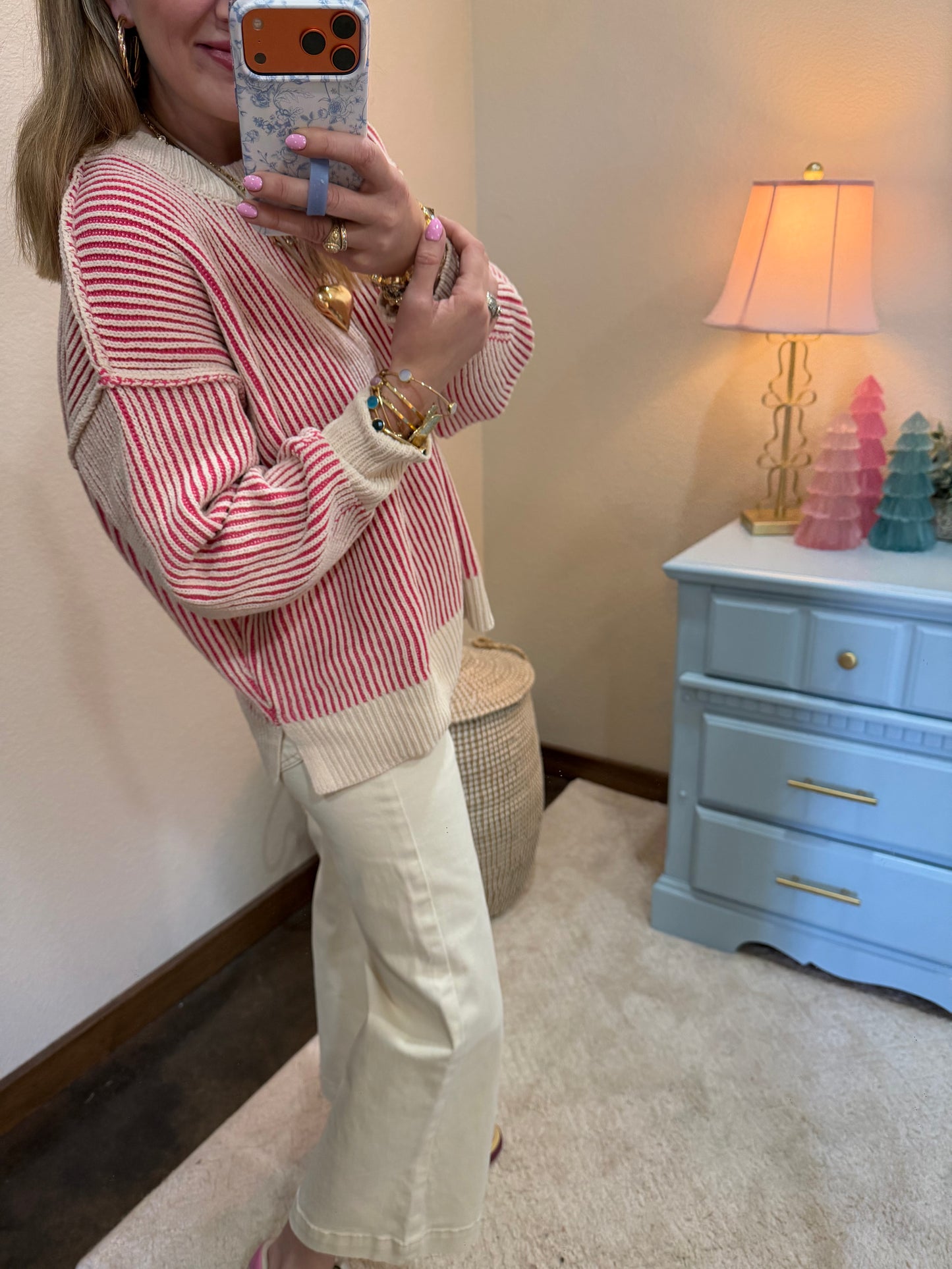 Fuchsia Two Tone Crew-Neck Sweater