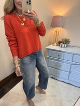 Bright Orange Front Seam Round Neck Sweater