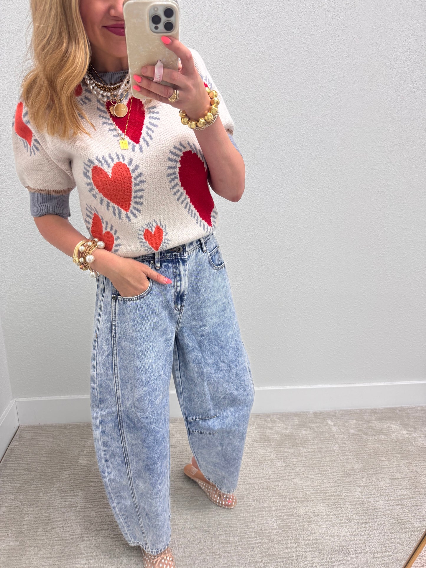 Aug11- Cream Multi Color Heart  Sweater