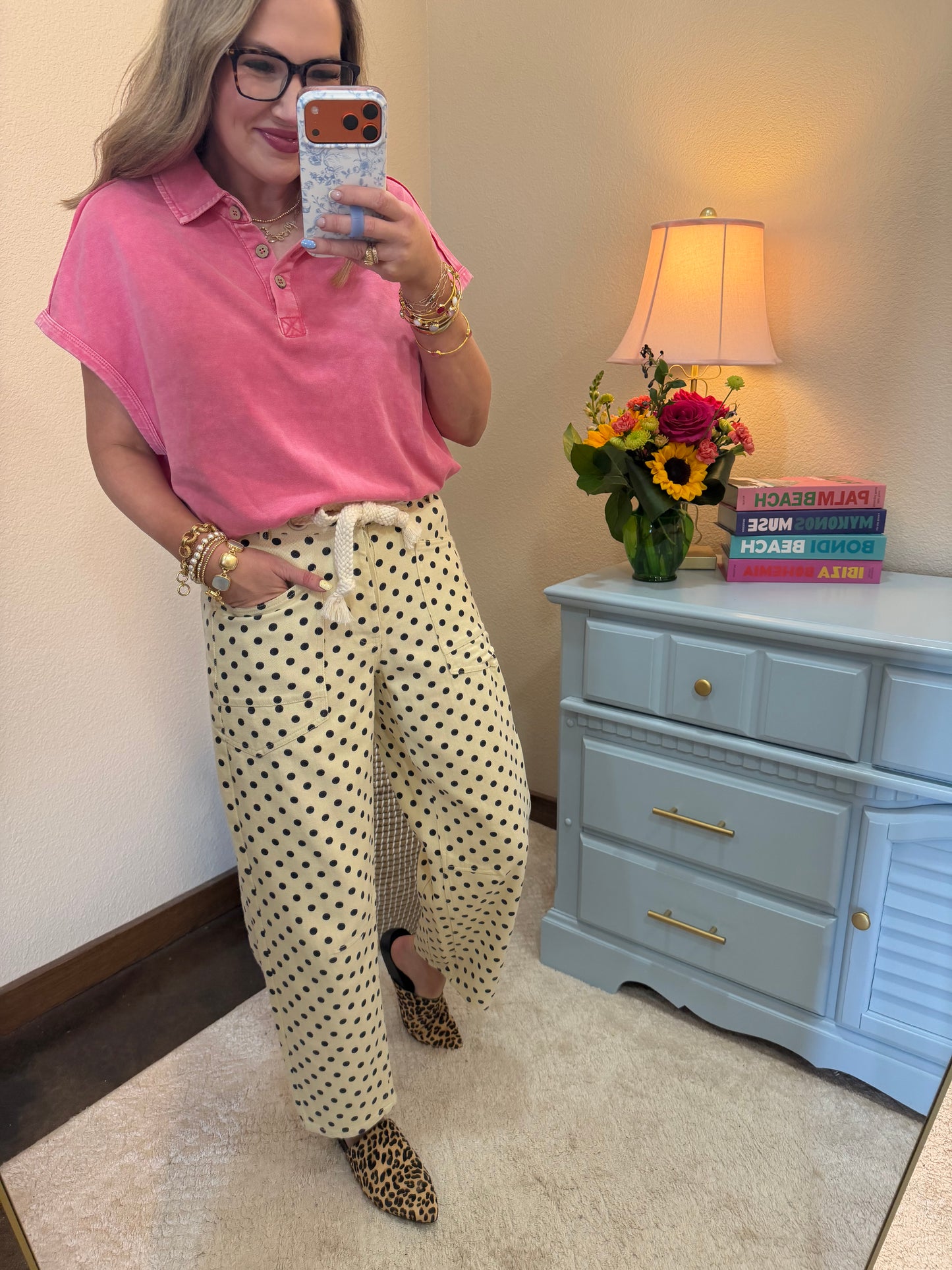 Ivory & Cream Polka Dots String Barrel Pants