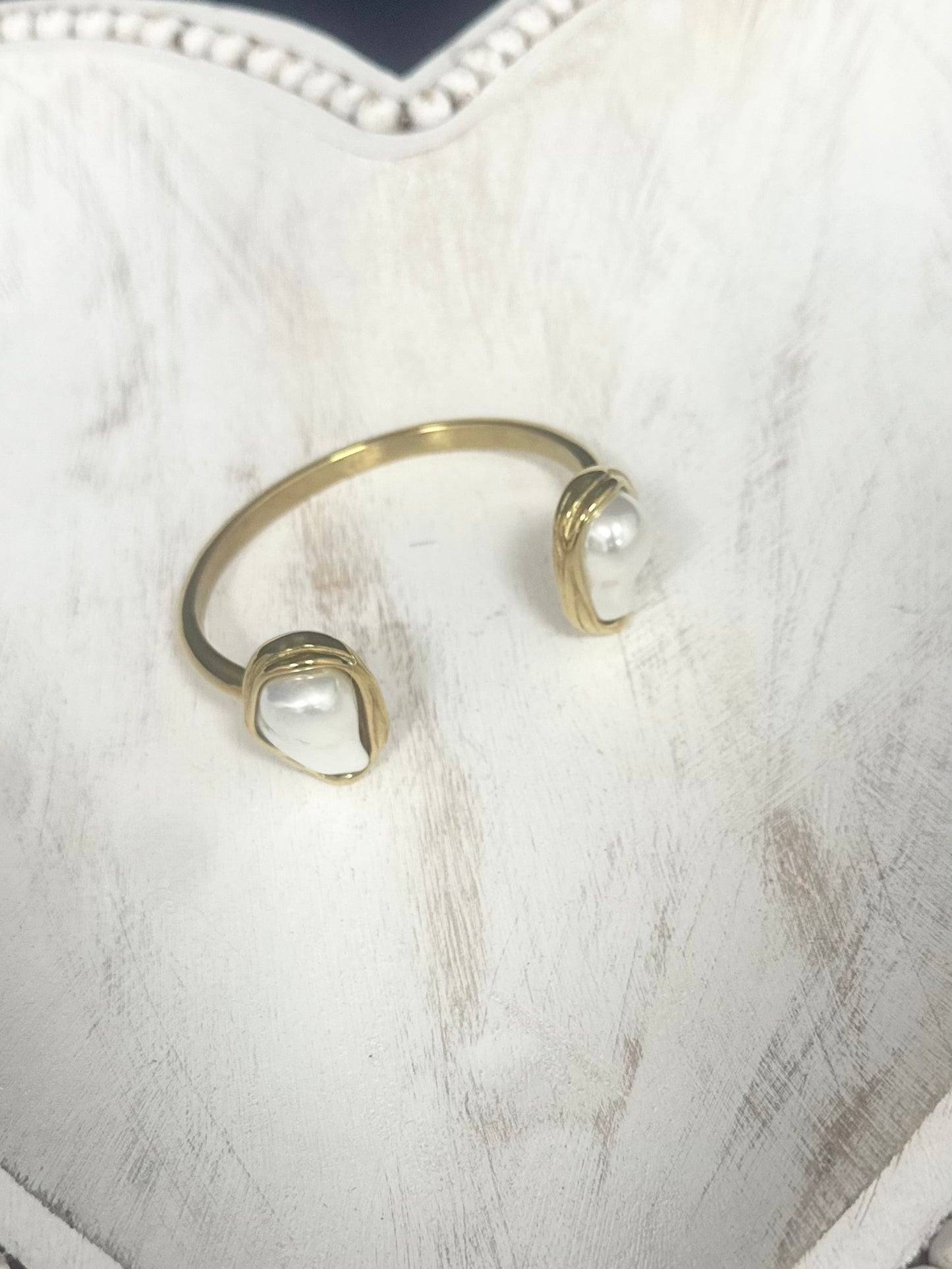 Stainless Steel Fresh Water Pear Cuff Bracelet