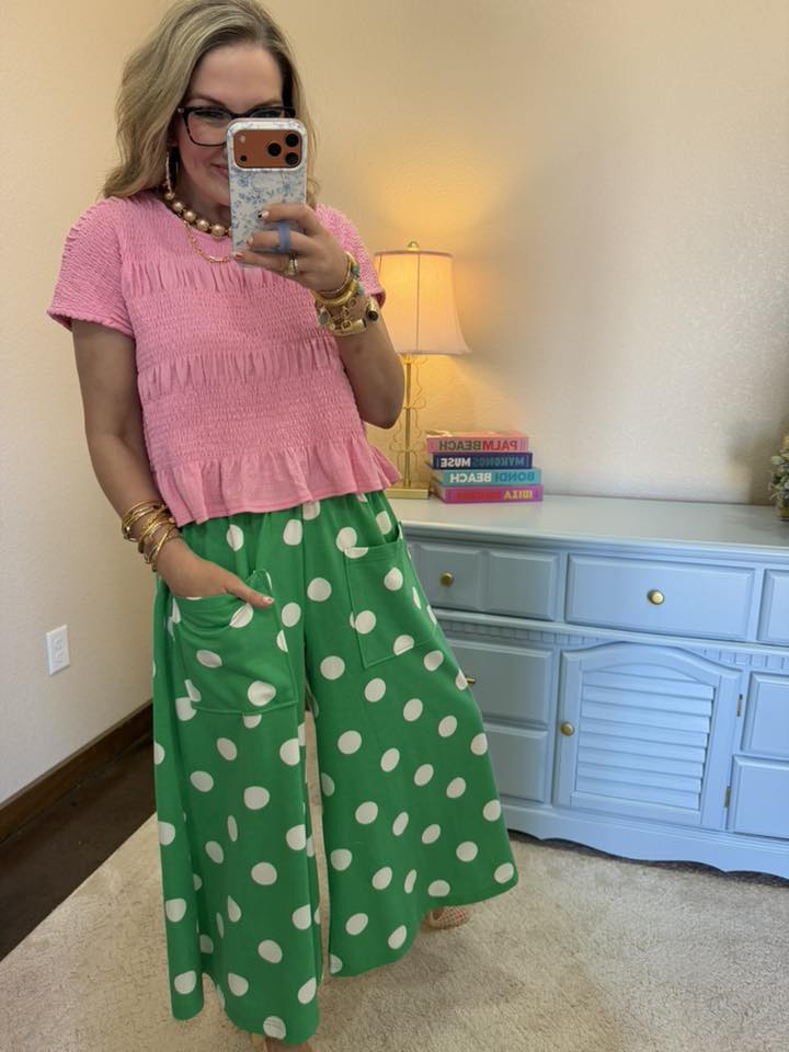 Polka Dot Pull-on Pants: Green White