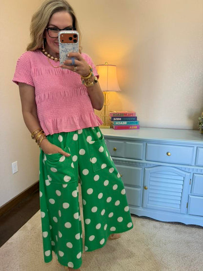 Polka Dot Pull-on Pants: Green White