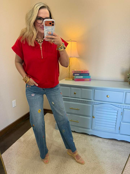 Ruby Scuba High Neck Half Zip top