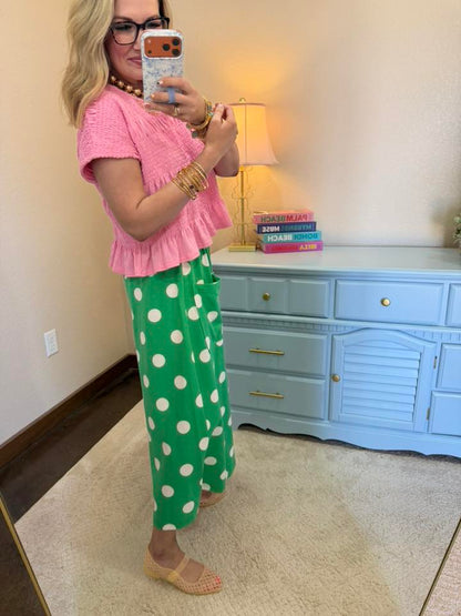 Polka Dot Pull-on Pants: Green White