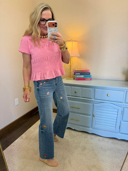 Pink Shirring Detailed Top