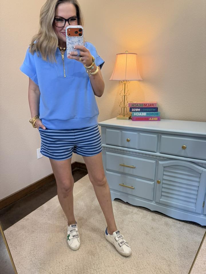 Cornflower Blue Scuba High Neck Half Zip Top
