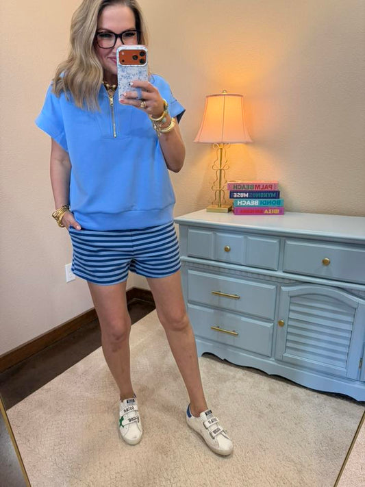 Cornflower Blue Scuba High Neck Half Zip Top